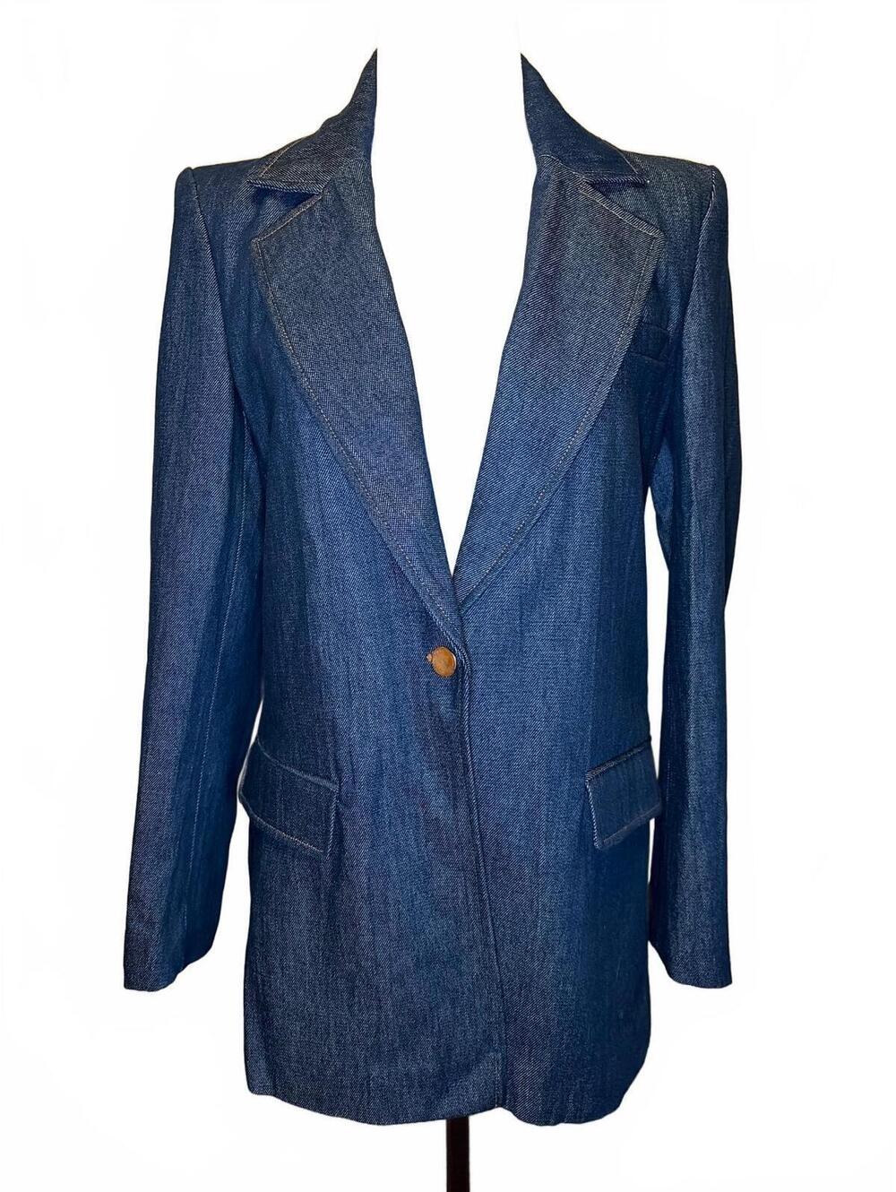 Zara Dark Indigo Denim Blazer S 90s Minimalist Edgy Corpcore Model Off Duty